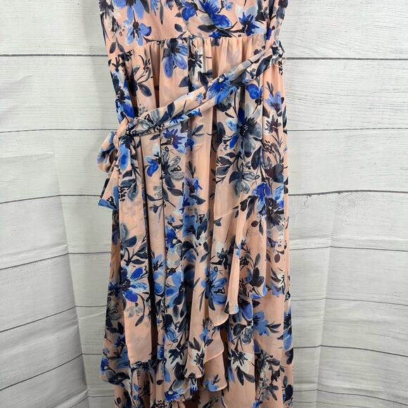 Eliza J Womens 10 High Low Floral Faux Wrap Sleeveless Midi Dress Pink Blue - Picture 5 of 11
